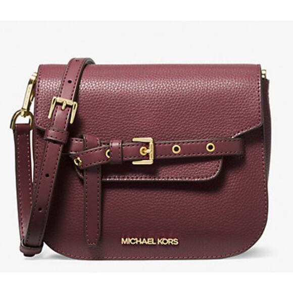 Michael Kors Emilia Small Saddle Crossbody Bag Oxblood Burgundy New - Picture 1 of 15